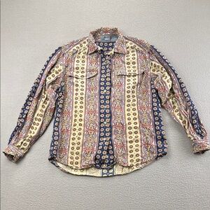 Vintage Paisley Button Up Blouse Boho 90s Shirt Liz Claiborne Petite Western